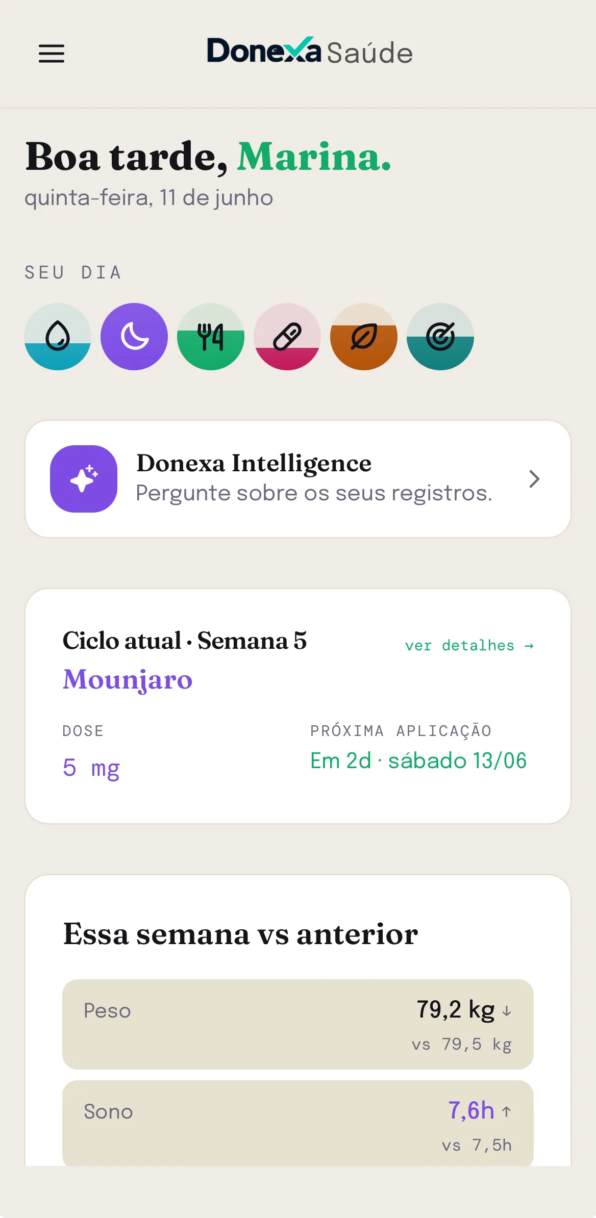 Tela inicial do dia no Donexa