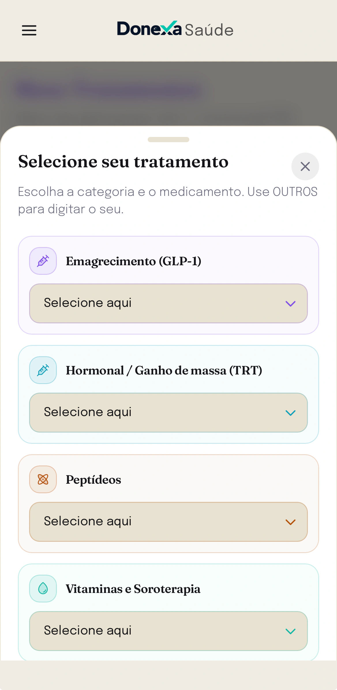 Selecionar o tratamento no Donexa